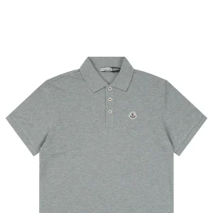 Moncler Signature Badge Button Polo T-Shirt Grey