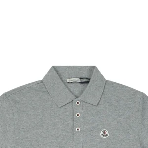 Moncler Signature Badge Button Polo T-Shirt Grey
