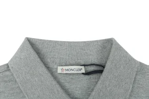 Moncler Signature Badge Button Polo T-Shirt Grey Collar