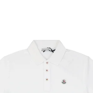Moncler Signature Badge Button Polo T-Shirt White