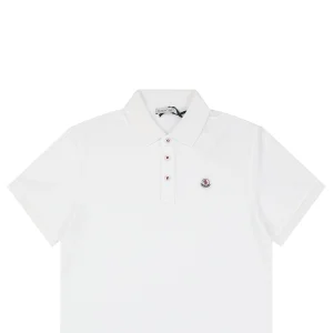 Moncler Signature Badge Button Polo T-Shirt White