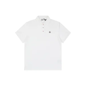 Moncler Signature Badge Button Polo T-Shirt White Front view