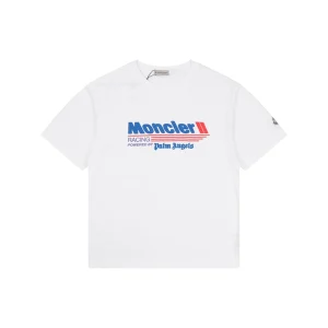 Moncler x Palm Angels Racing Logo Printed T-Shirt White Front view