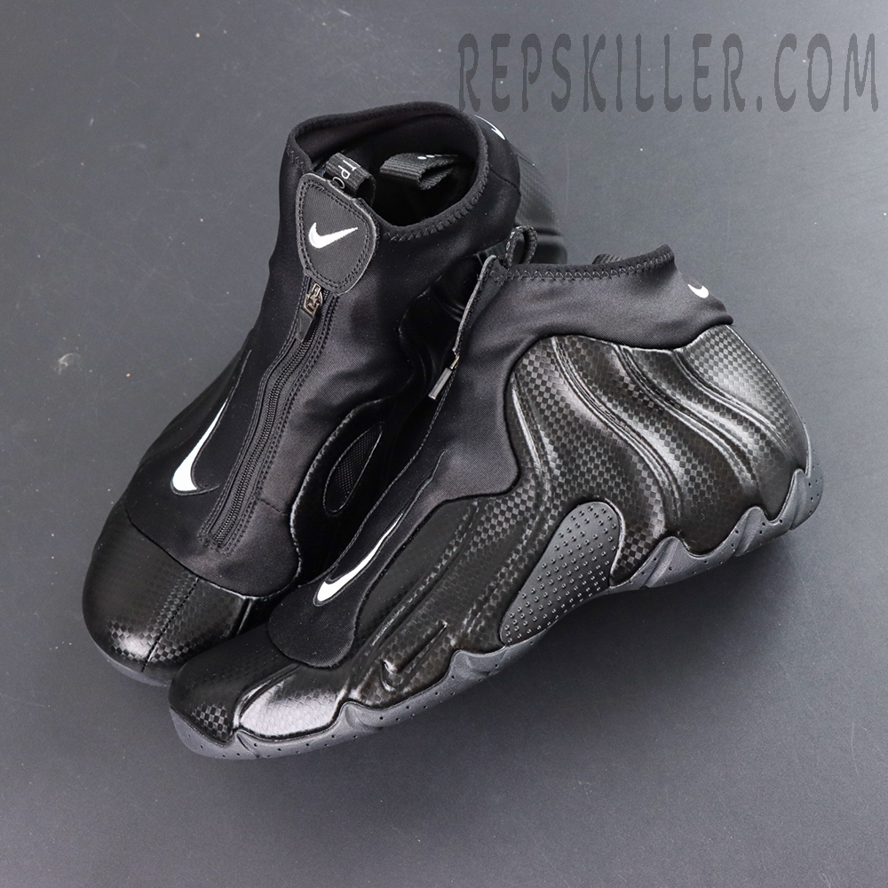 Nike Air Flightposite “Carbon Fiber” top view showing zipper closure and upper details