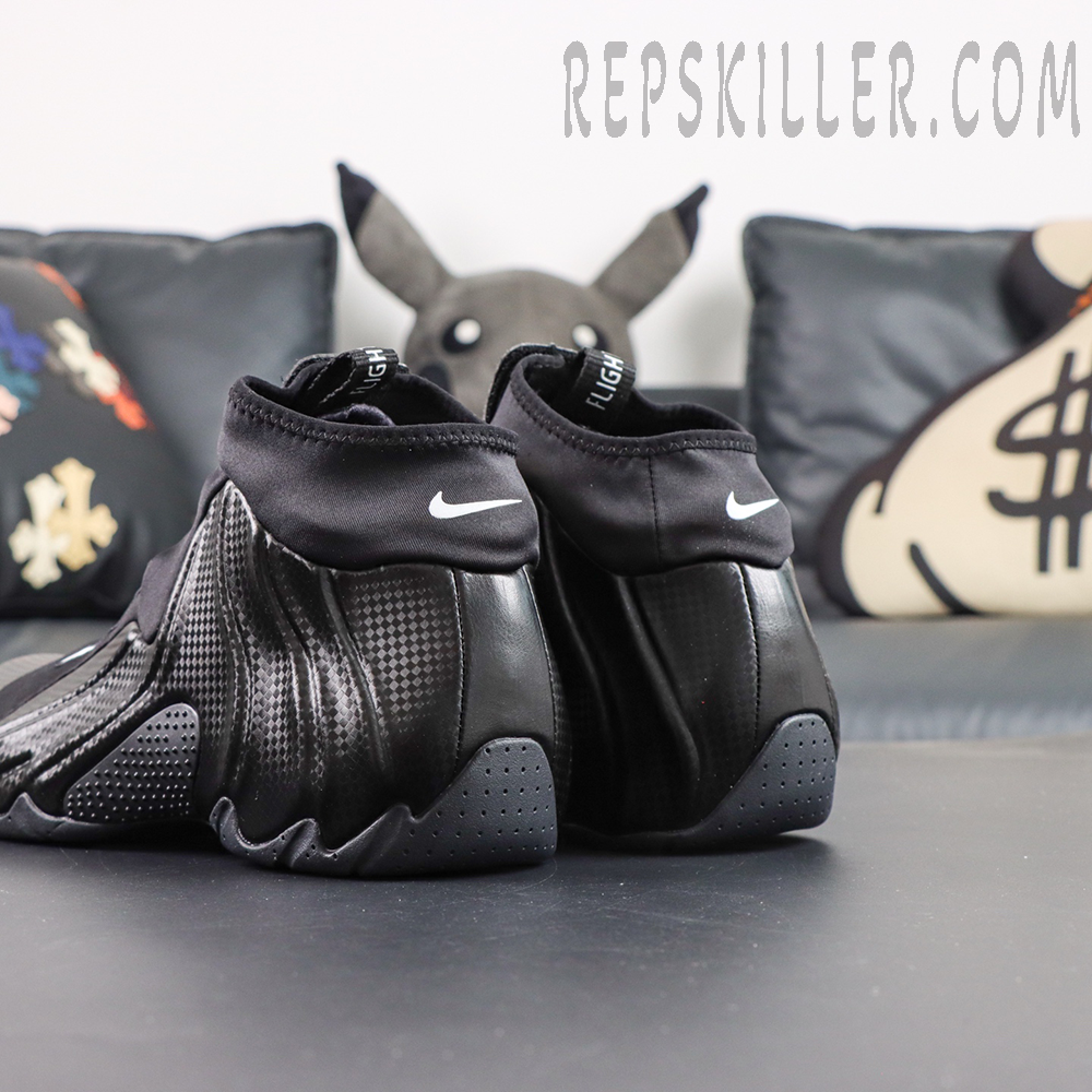Nike Air Flightposite “Carbon Fiber” rear angle view highlighting sculpted shell design