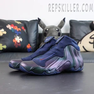 Nike Air Flightposite “Jason Kidd - Mavericks” 2025 side view with iridescent purple and green shell upper