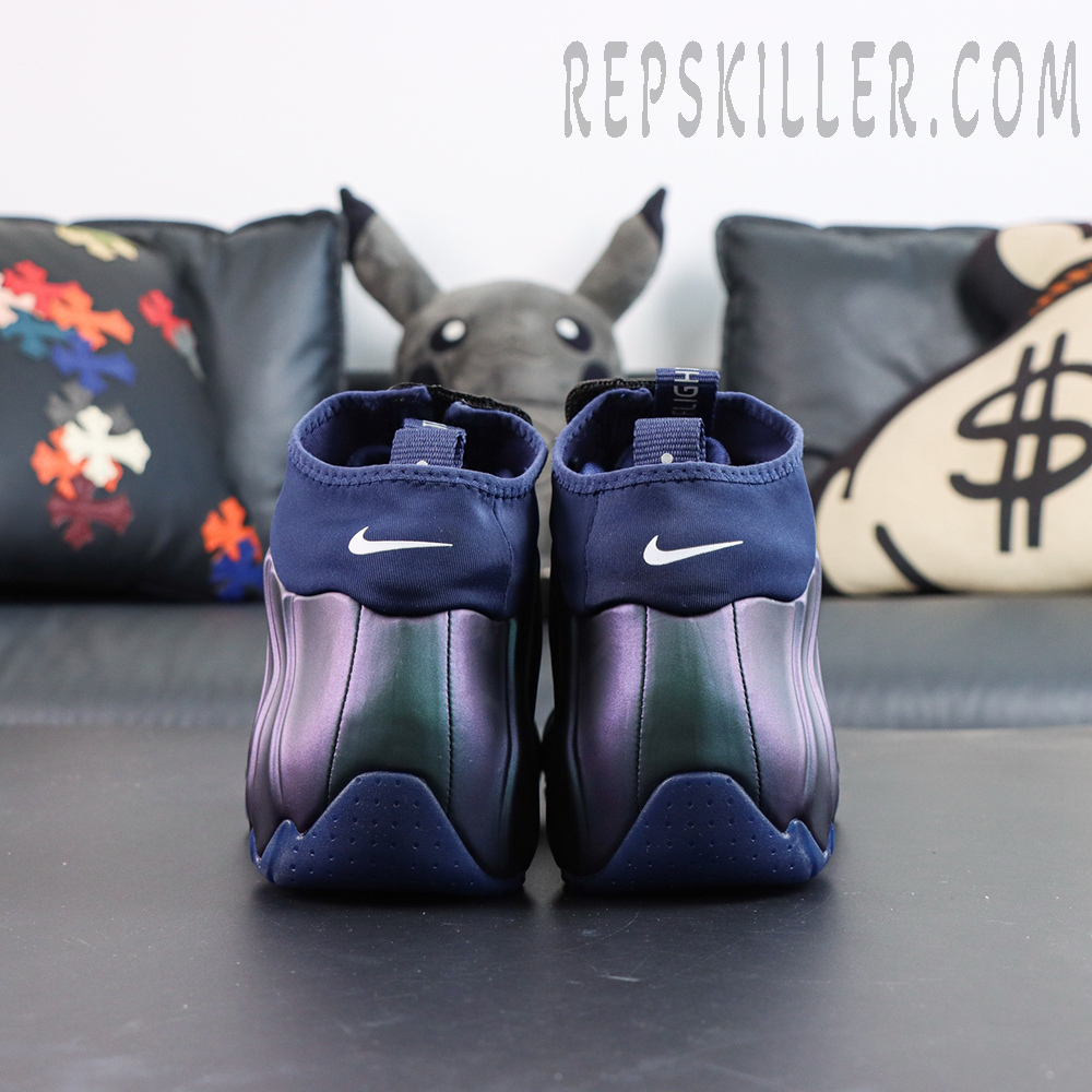 Nike Air Flightposite “Jason Kidd - Mavericks” 2025 heel view with iridescent Foamposite shell detail