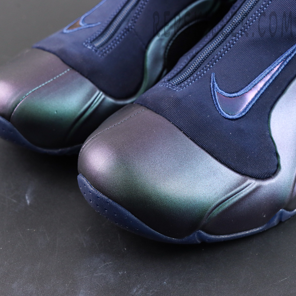Nike Air Flightposite “Jason Kidd - Mavericks” 2025 toe box detail with metallic iridescent finish