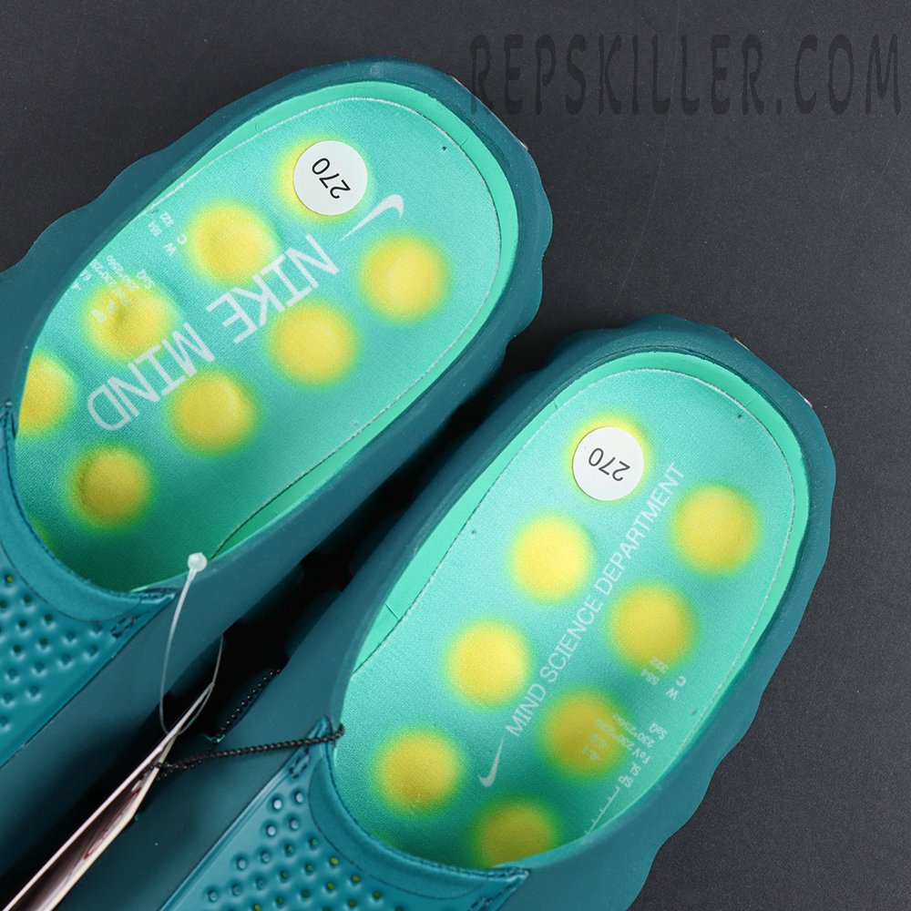 Nike Mind 001 “Geode Teal” insole detail with Mind Science Department graphic design