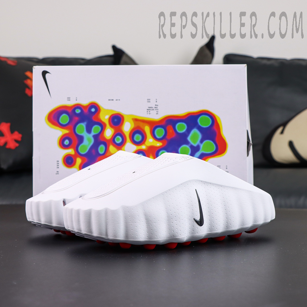 Nike Mind 001 “White Speed Red” with shoebox display featuring white upper and red cushioning pods