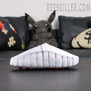 Nike Mind 001 “White Speed Red” side profile with futuristic all-white molded silhouette