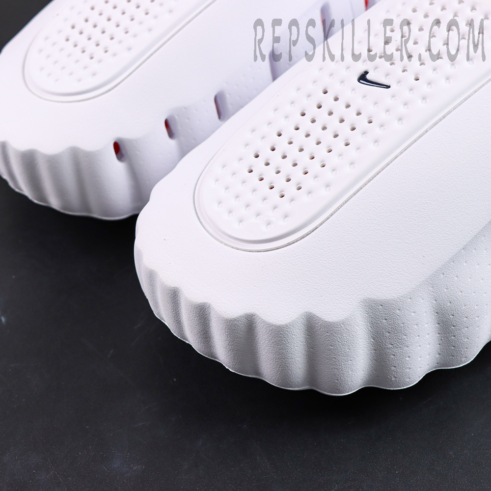 Nike Mind 001 “White Speed Red” upper detail with perforated ventilation and wavy midsole texture