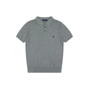 Ralph Lauren Long-Staple Cotton Knit Polo T-Shirt Grey Front view