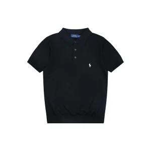 Ralph Lauren Long-Staple Cotton Knit Polo T-Shirt Navy Front view