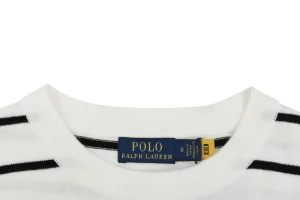 Ralph Lauren Pony Logo Jacquard Stripe T-Shirt White Collar