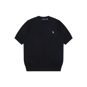 Ralph Lauren Pony Logo Knitted T-Shirt Navy Front view