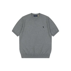Ralph Lauren Pony Logo Knitted T-Shirt Grey Front view