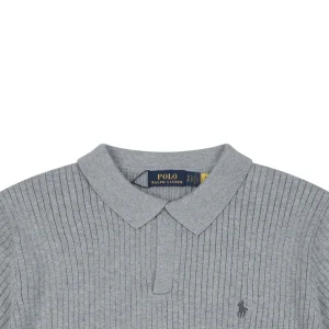 Ralph Lauren Ribbed Pony Logo Knit Polo T-Shirt Grey