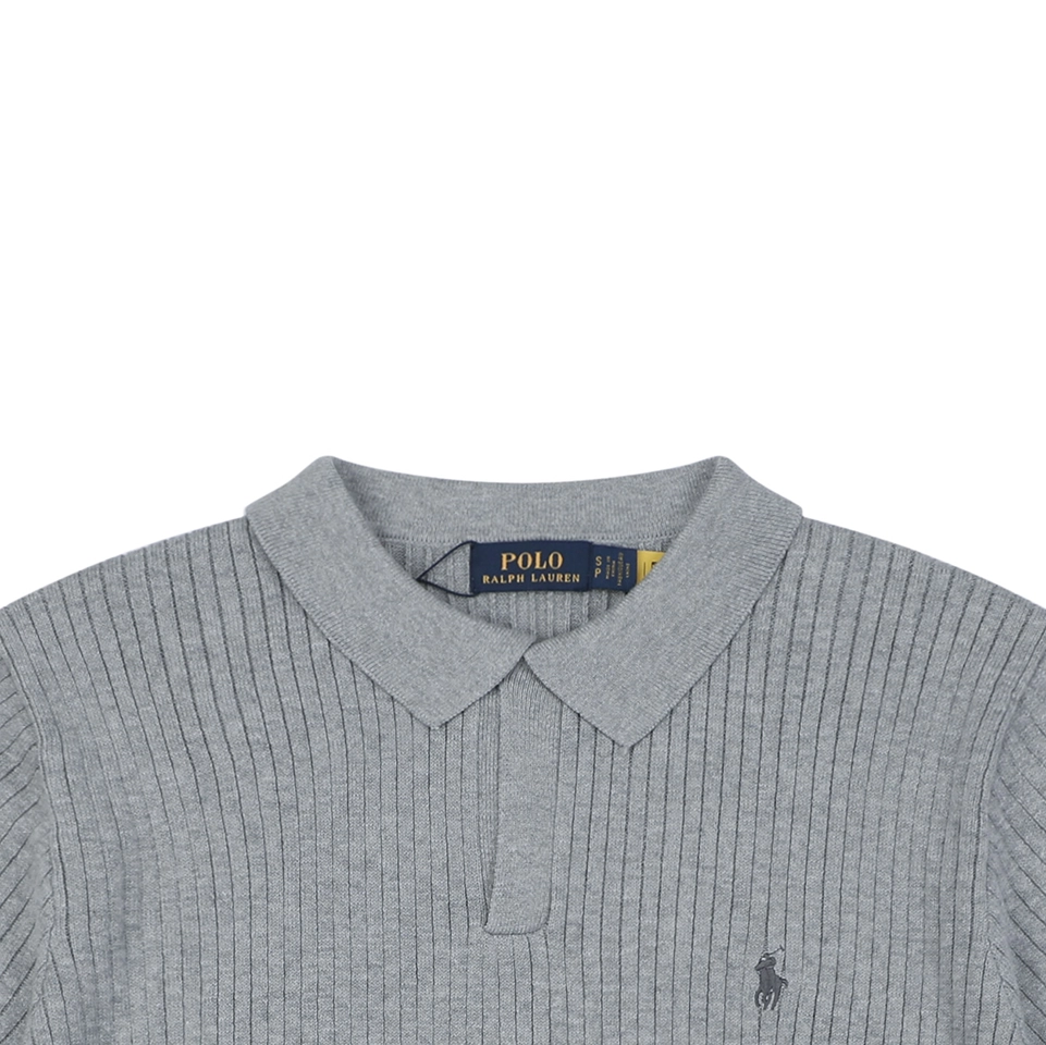 Ralph Lauren Ribbed Pony Logo Knit Polo T-Shirt Grey