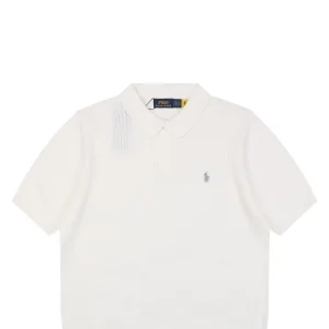 Ralph Lauren Ribbed Pony Logo Knit Polo T-Shirt White