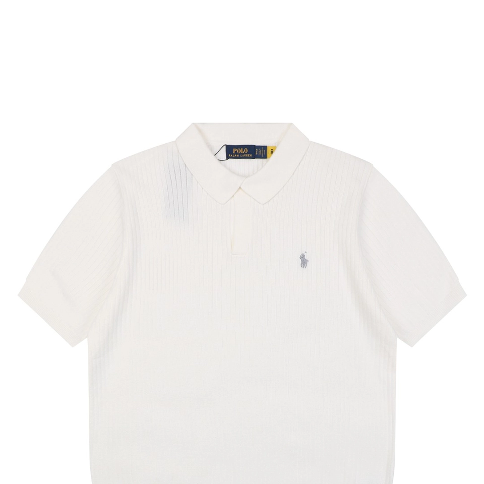 Ralph Lauren Ribbed Pony Logo Knit Polo T-Shirt White
