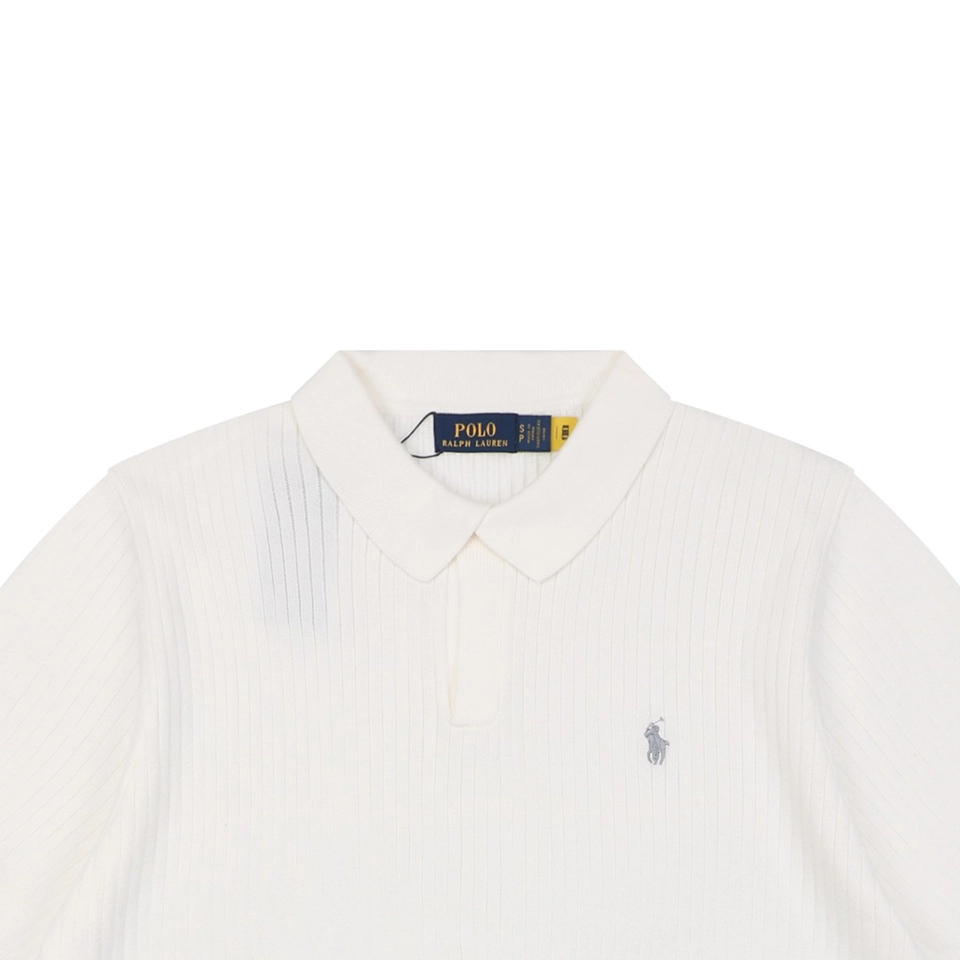 Ralph Lauren Ribbed Pony Logo Knit Polo T-Shirt White
