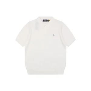 Ralph Lauren Ribbed Pony Logo Knit Polo T-Shirt White Front view