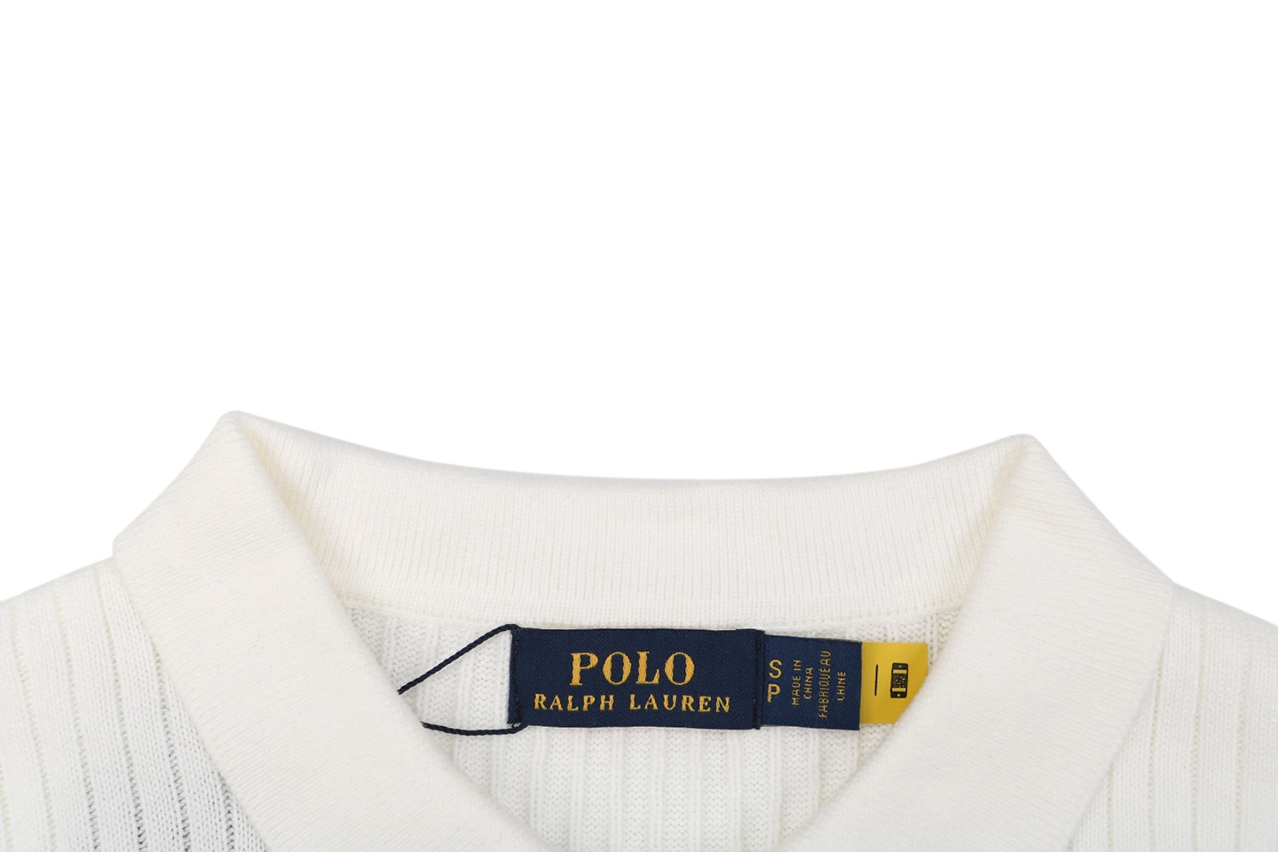 Ralph Lauren Ribbed Pony Logo Knit Polo T-Shirt White Collar