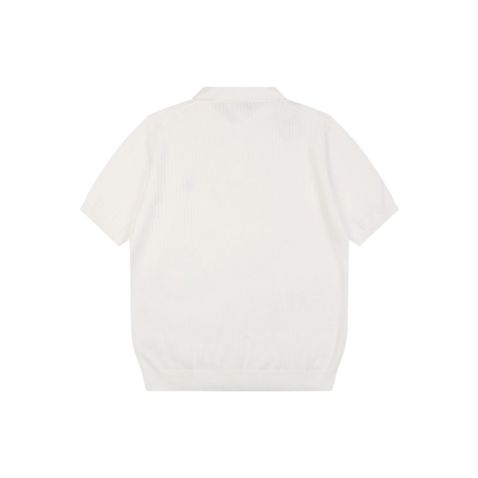 Ralph Lauren Ribbed Pony Logo Knit Polo T-Shirt White Back view