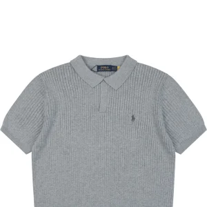 Ralph Lauren Ribbed Pony Logo Knit Polo T-Shirt Grey