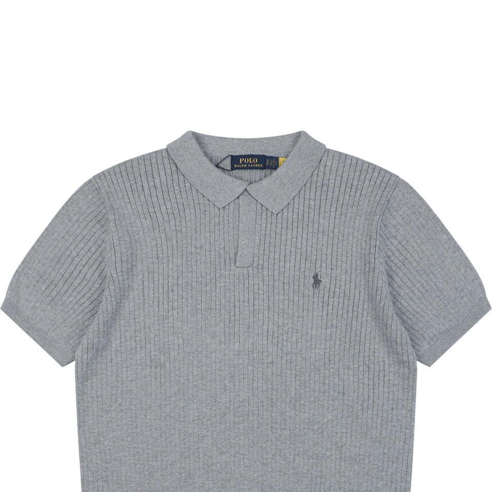 Ralph Lauren Ribbed Pony Logo Knit Polo T-Shirt Grey