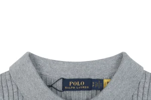 Ralph Lauren Ribbed Pony Logo Knit Polo T-Shirt Grey Collar