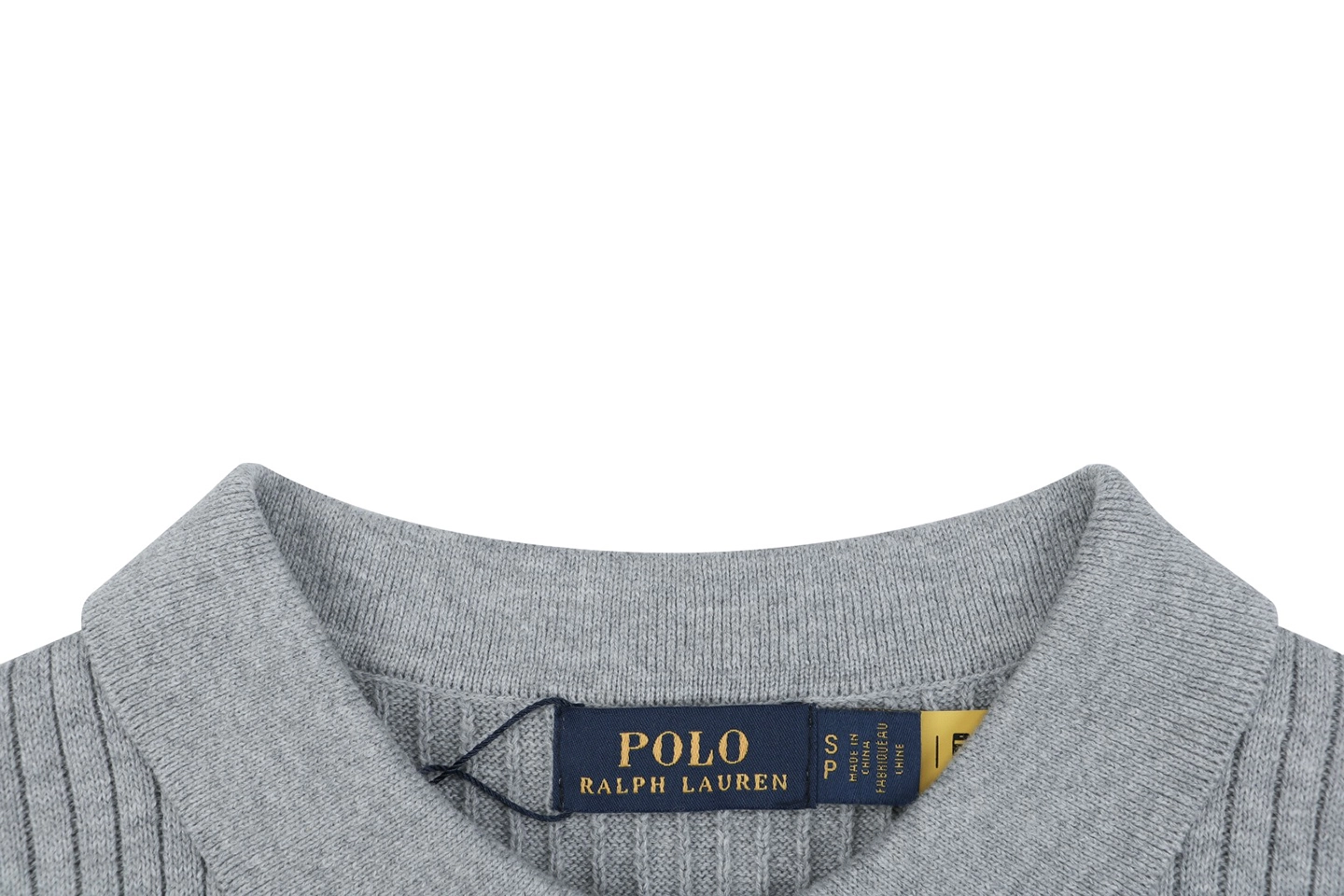 Ralph Lauren Ribbed Pony Logo Knit Polo T-Shirt Grey Collar