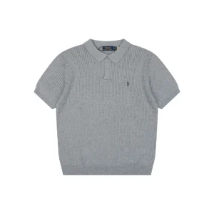 Ralph Lauren Ribbed Pony Logo Knit Polo T-Shirt Grey