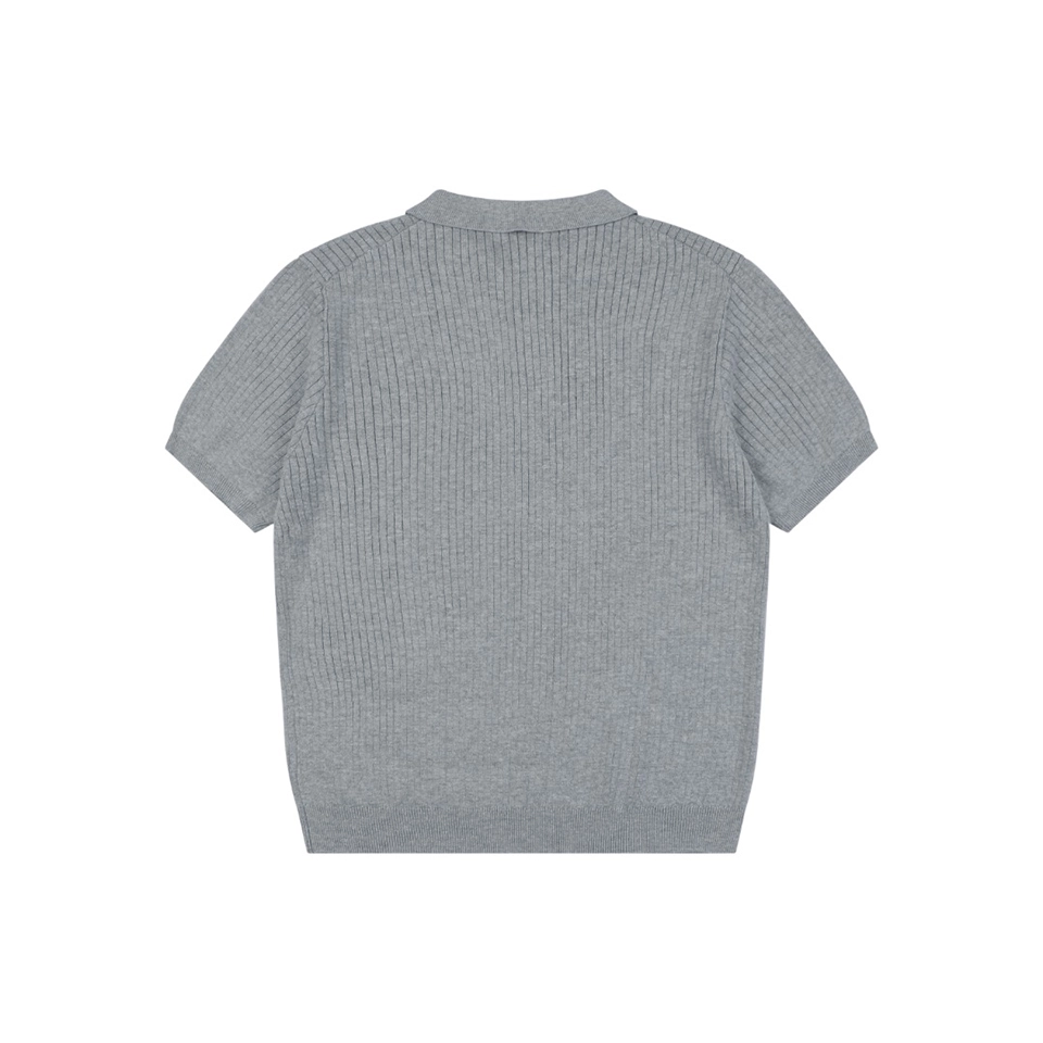 Ralph Lauren Ribbed Pony Logo Knit Polo T-Shirt Grey Back view