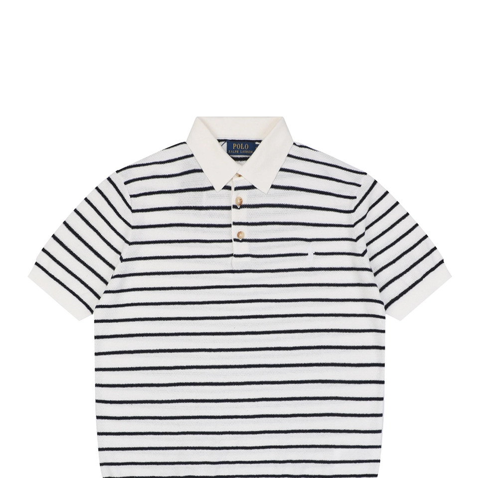 Ralph Lauren Striped Jacquard Knit Polo Shirt White