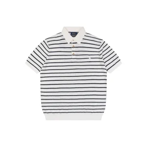 Ralph Lauren Striped Jacquard Knit Polo Shirt White Front view