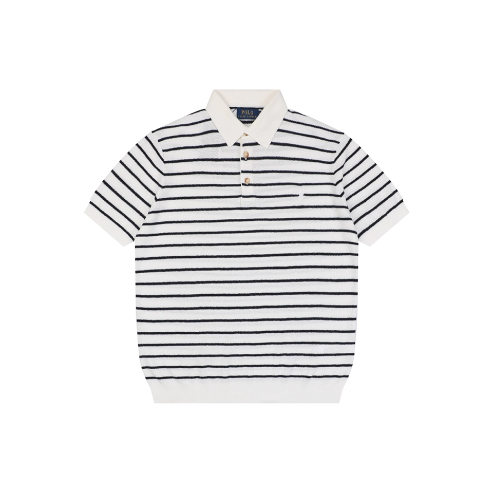 Ralph Lauren Striped Jacquard Knit Polo Shirt White Front view