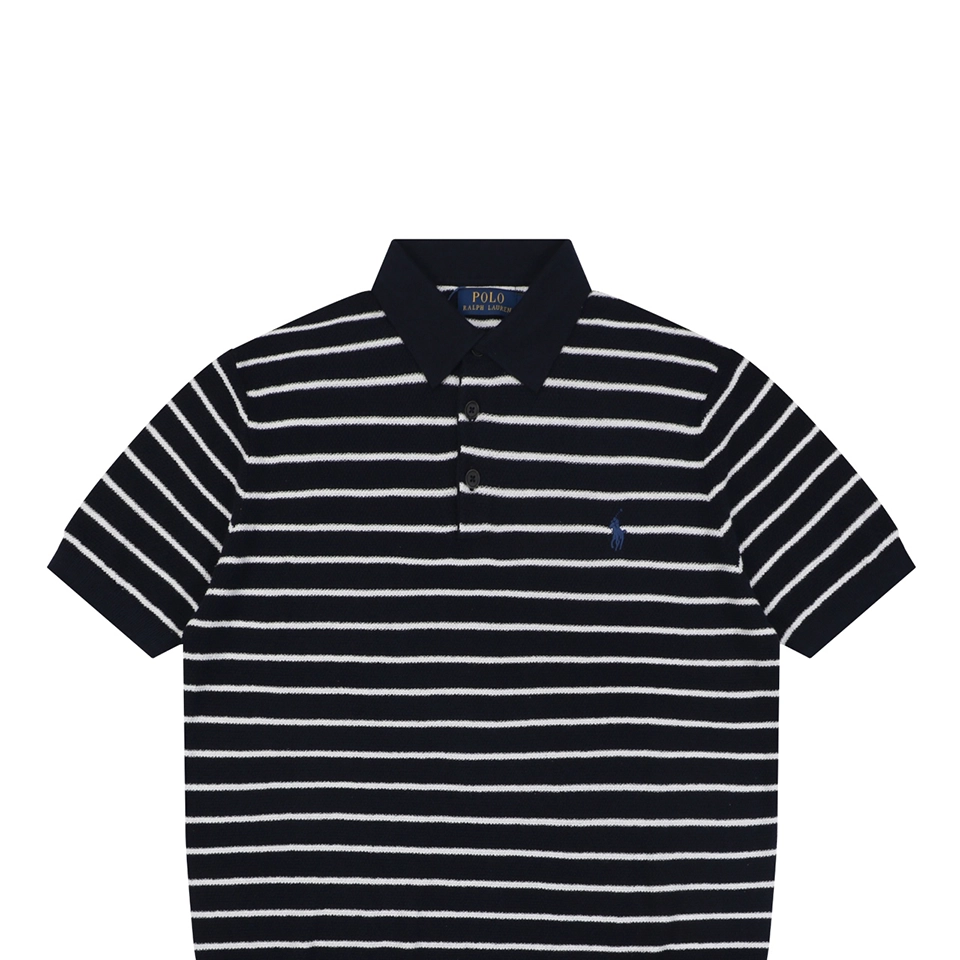 Ralph Lauren Striped Jacquard Knit Polo Shirt Black