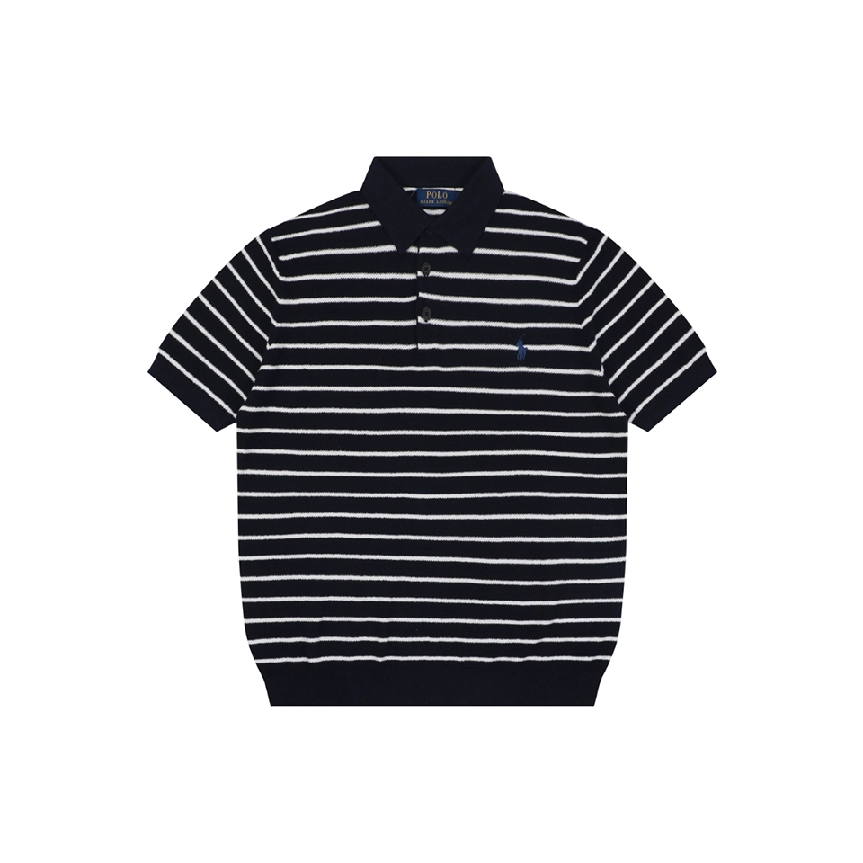 Ralph Lauren Striped Jacquard Knit Polo Shirt Black Front view