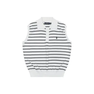 Ralph Lauren Vintage Striped Knit Polo Vest White Front view