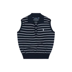 Ralph Lauren Vintage Striped Knit Polo Vest Black Front view