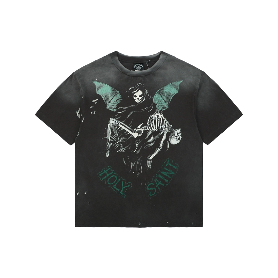 Saint Michael Skeleton Angel Graphic Vintage T-Shirt Front view