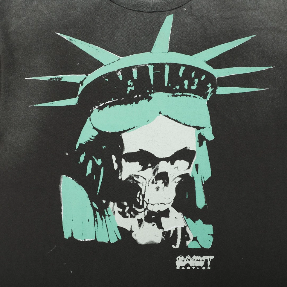 Saint Michael Vintage Skull Statue T-Shirt Front Print