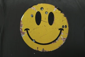 Saint Michael Vintage Smiley Distressed T-Shirt Front Print