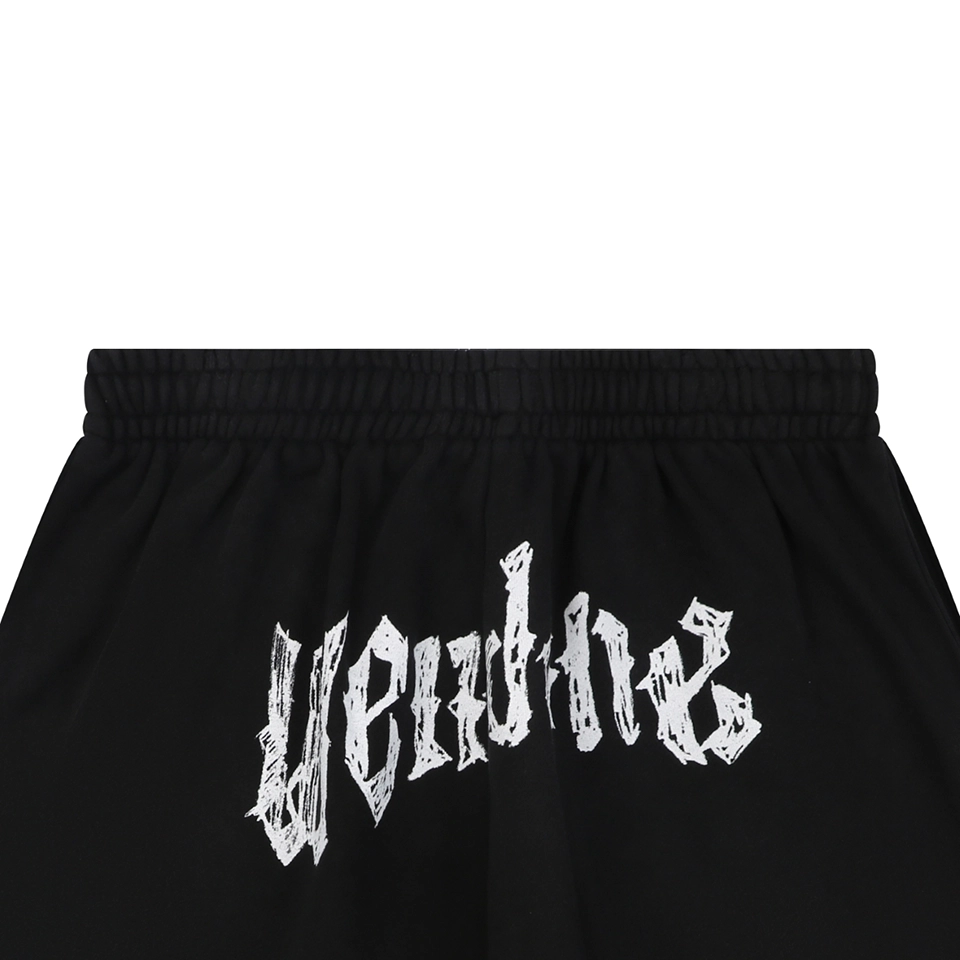 We11done Distressed Gothic Logo Shorts