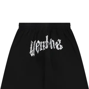 We11done Distressed Gothic Logo Shorts