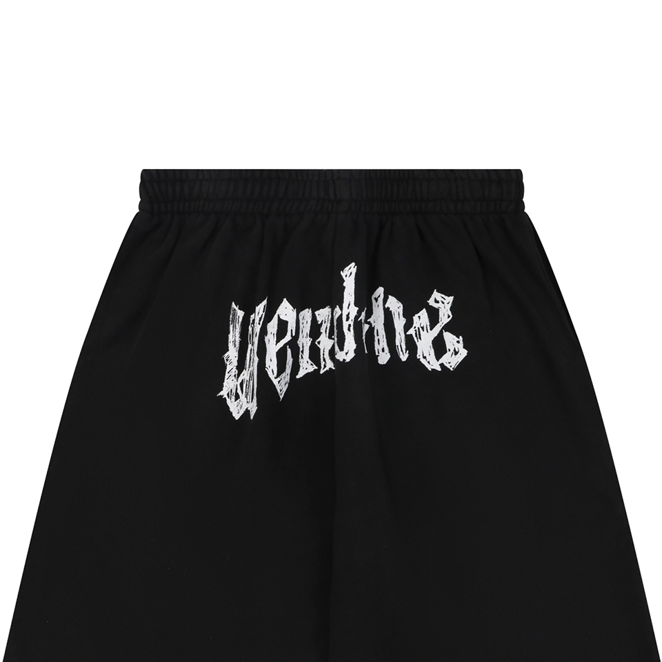 We11done Distressed Gothic Logo Shorts