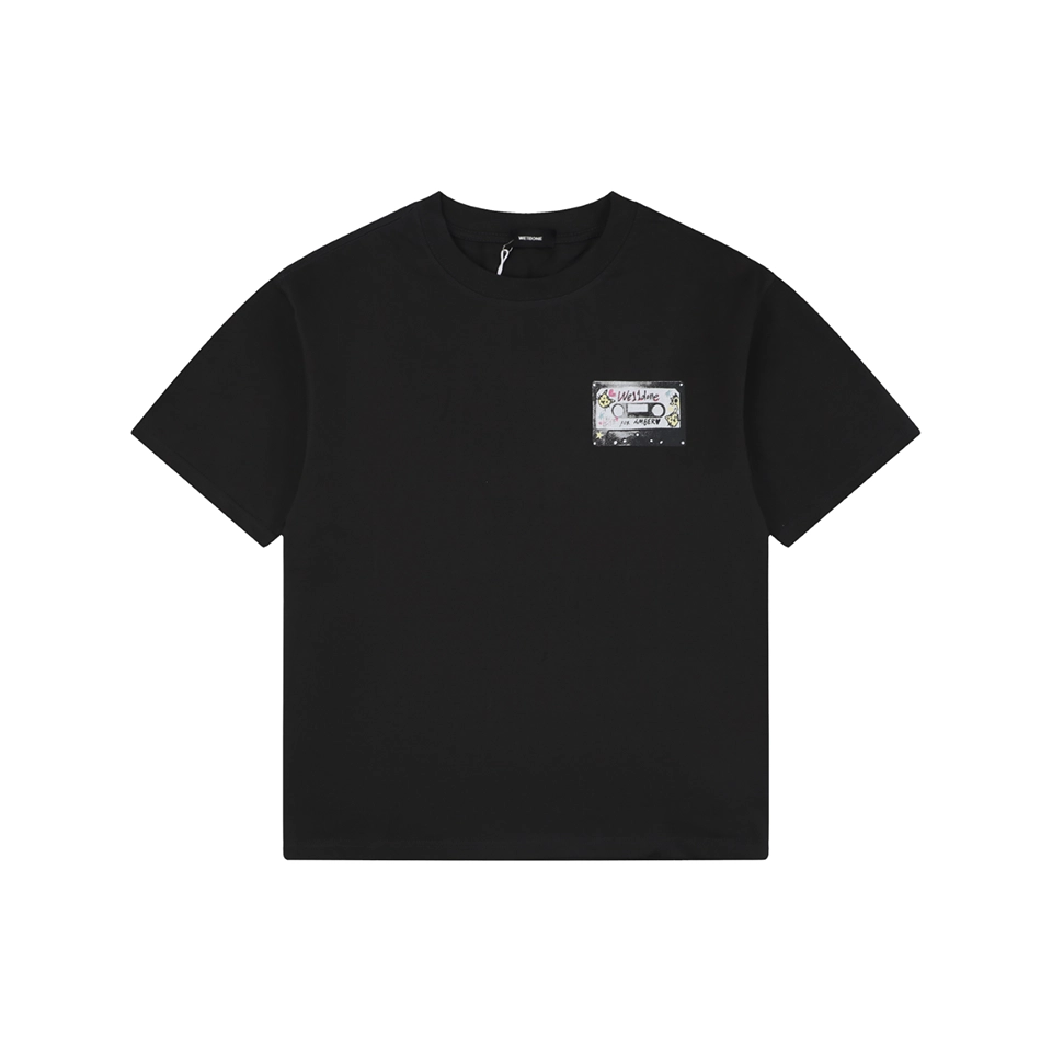 We11done Hand-Drawn Cassette Graphic T-Shirt Black Front view