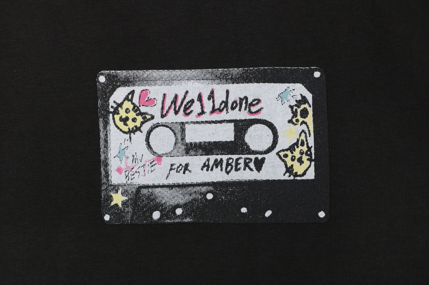 We11done Hand-Drawn Cassette Graphic T-Shirt Black Front Print